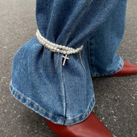 Thumbnail for Trendy Layered Rhinestone Inlaid Cross Tassel Pearl Chain Anklet - ArtGalleryZen
