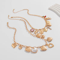 Thumbnail for Trendy Layered Rhinestone Pearl Inlaid Heart Cross Pendant Necklace Set - ArtGalleryZen