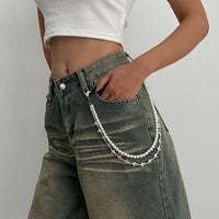 Thumbnail for Trendy Layered Silver Tone Cross Pearl Trouser Chain - ArtGalleryZen