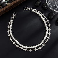 Thumbnail for Trendy Layered Silver Tone Cross Pearl Trouser Chain - ArtGalleryZen
