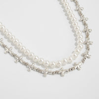 Thumbnail for Trendy Layered Silver Tone Cross Pearl Trouser Chain - ArtGalleryZen
