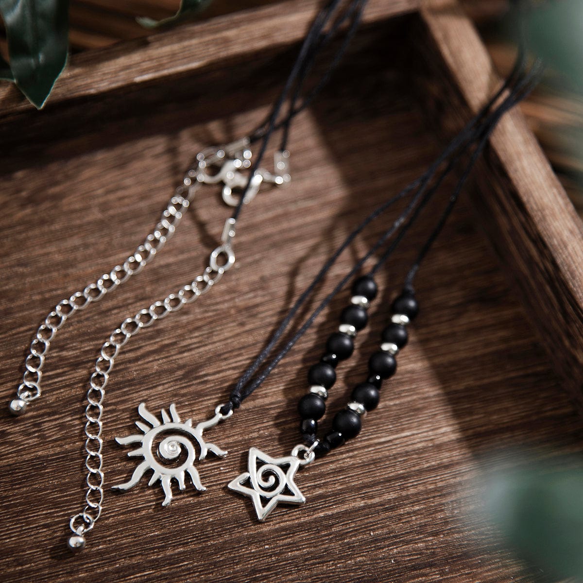 Trendy Layered Sun Star Pendant Wax Cord String Necklace Set - ArtGalleryZen