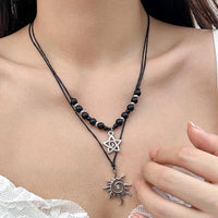 Thumbnail for Trendy Layered Sun Star Pendant Wax Cord String Necklace Set - ArtGalleryZen