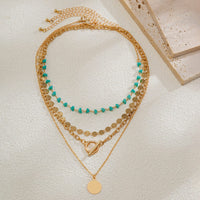 Thumbnail for Trendy Layered Toggle Clasp Round Disk Pendant Crystal Stone Necklace Set - ArtGalleryZen