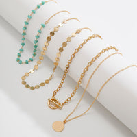 Thumbnail for Trendy Layered Toggle Clasp Round Disk Pendant Crystal Stone Necklace Set - ArtGalleryZen