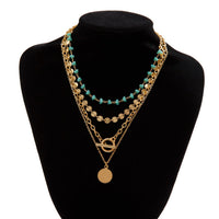 Thumbnail for Trendy Layered Toggle Clasp Round Disk Pendant Crystal Stone Necklace Set - ArtGalleryZen