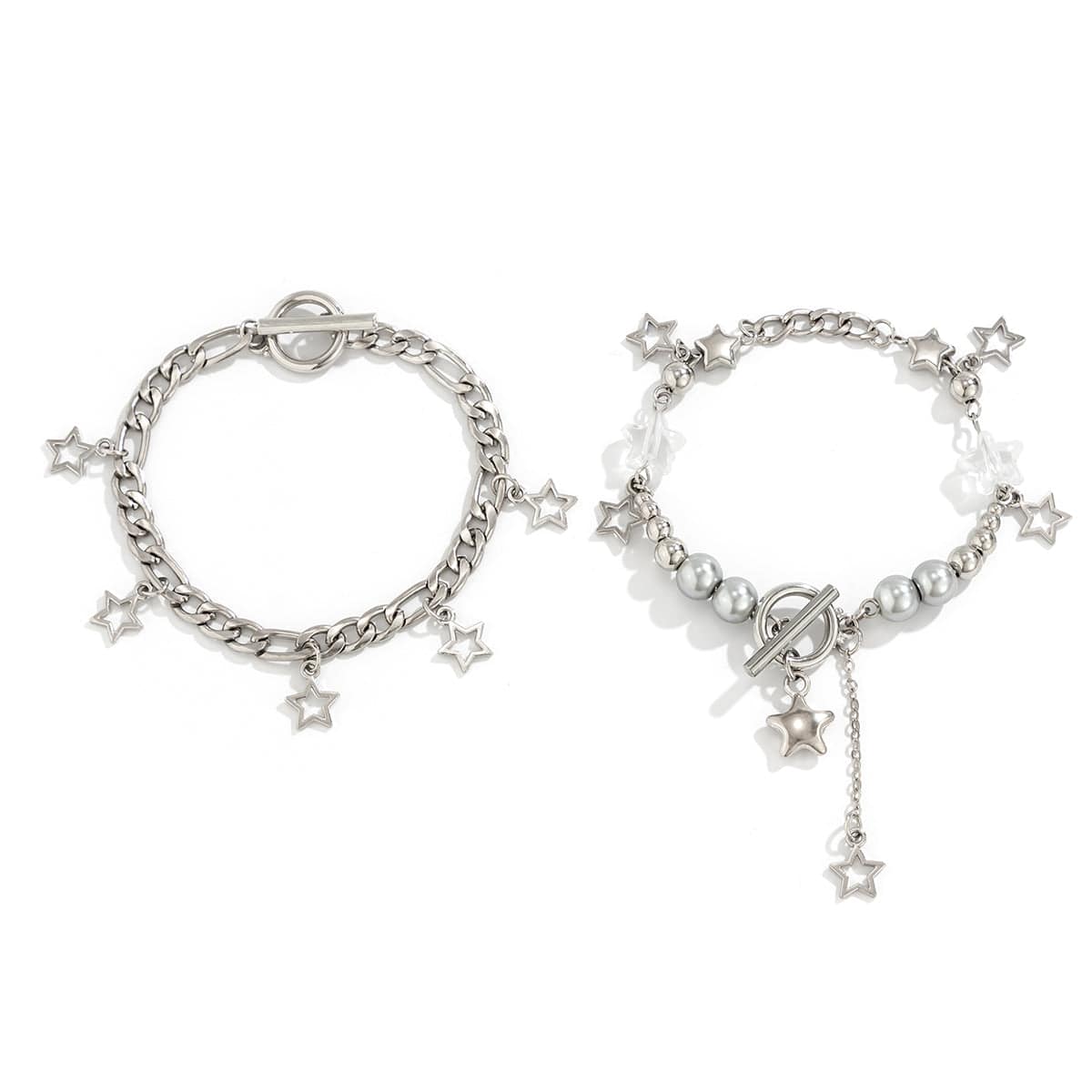 Trendy Layered Toggle Clasp Star Pendant Tassel Bracelet Set - ArtGalleryZen