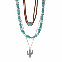 Thumbnail for Trendy Layered Turquoise Cactus Pendant Velvet Necklace Set - ArtGalleryZen
