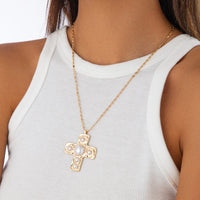 Thumbnail for Trendy Pearl Inlaid Cross Pendant Choker Necklace - ArtGalleryZen