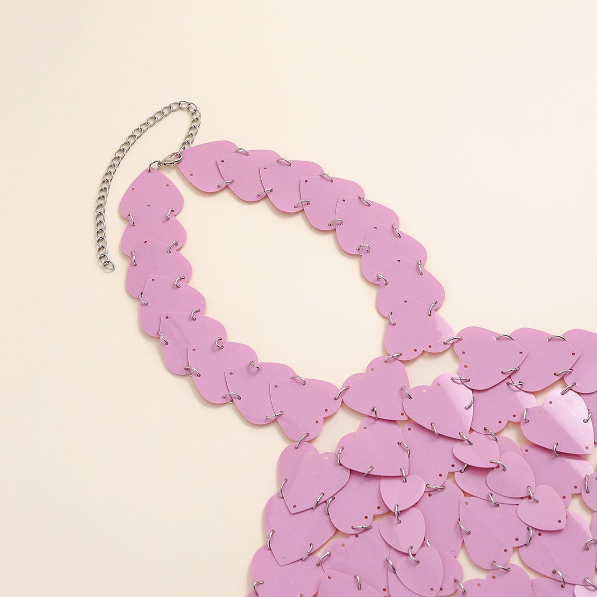 Trendy Pink Lingerie Halter Top Backless Glitter Heart Sequins Bra - ArtGalleryZen