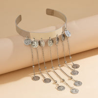 Thumbnail for Trendy Relief Coin Tassel Saturn Chain Open Arm Cuff - ArtGalleryZen