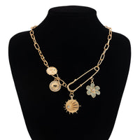 Thumbnail for Trendy Rhinestone Inlaid Flower Sun Relief Disk Charm Paperclip Necklace - ArtGalleryZen