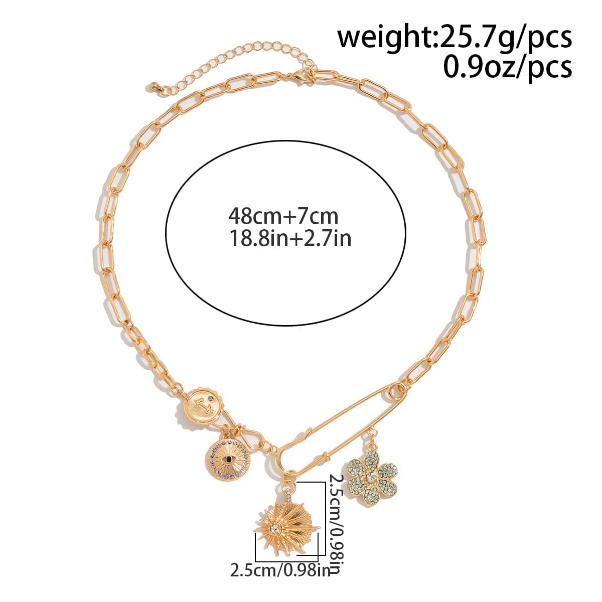 Trendy Rhinestone Inlaid Flower Sun Relief Disk Charm Paperclip Necklace - ArtGalleryZen