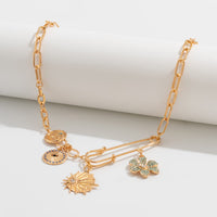 Thumbnail for Trendy Rhinestone Inlaid Flower Sun Relief Disk Charm Paperclip Necklace - ArtGalleryZen