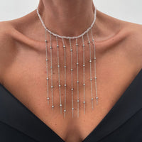 Thumbnail for Trendy Saturn Chain Tassel Crystal Beaded Necklace - ArtGalleryZen