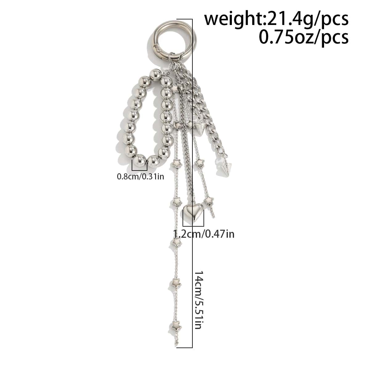 Trendy Silver Tone Heart Star Pendant Ball Chain Keychain - ArtGalleryZen