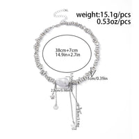 Thumbnail for Trendy Silver Tone Star Cross Tassel Pearl Charm Necklace - ArtGalleryZen