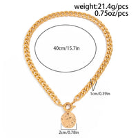 Thumbnail for Trendy Textured Round Disk Pendant Chunky Curb Chain Necklace - ArtGalleryZen