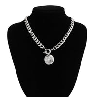Thumbnail for Trendy Textured Round Disk Pendant Chunky Curb Chain Necklace - ArtGalleryZen