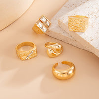 Thumbnail for Vintage 5pcs Chunky Rhinestone Inlaid Textured Ring Set - ArtGalleryZen