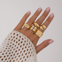 Thumbnail for Vintage 5pcs Chunky Rhinestone Inlaid Textured Ring Set - ArtGalleryZen