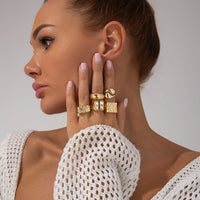 Thumbnail for Vintage 5pcs Chunky Rhinestone Inlaid Textured Ring Set - ArtGalleryZen
