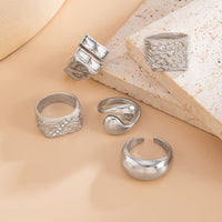 Thumbnail for Vintage 5pcs Chunky Rhinestone Inlaid Textured Ring Set - ArtGalleryZen