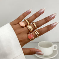 Thumbnail for Vintage 6pcs Crystal Inlaid Glossy Open Ring Set - ArtGalleryZen