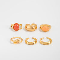 Thumbnail for Vintage 6pcs Crystal Inlaid Glossy Open Ring Set - ArtGalleryZen