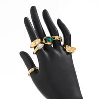 Thumbnail for Vintage 6pcs Rhinestone Inlaid Pleated Open Ring Set - ArtGalleryZen