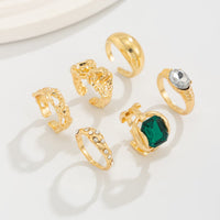 Thumbnail for Vintage 6pcs Rhinestone Inlaid Pleated Open Ring Set - ArtGalleryZen