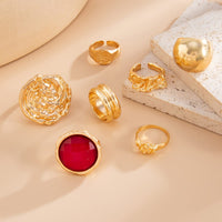 Thumbnail for Vintage 7pcs Chunky Crystal Inlaid Pleated Ring Set - ArtGalleryZen