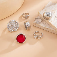 Thumbnail for Vintage 7pcs Chunky Crystal Inlaid Pleated Ring Set - ArtGalleryZen