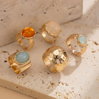 Thumbnail for Vintage Chunky Crystal Inlaid Textured Open Ring Set - ArtGalleryZen