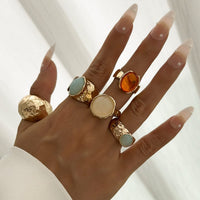 Thumbnail for Vintage Chunky Crystal Inlaid Textured Open Ring Set - ArtGalleryZen