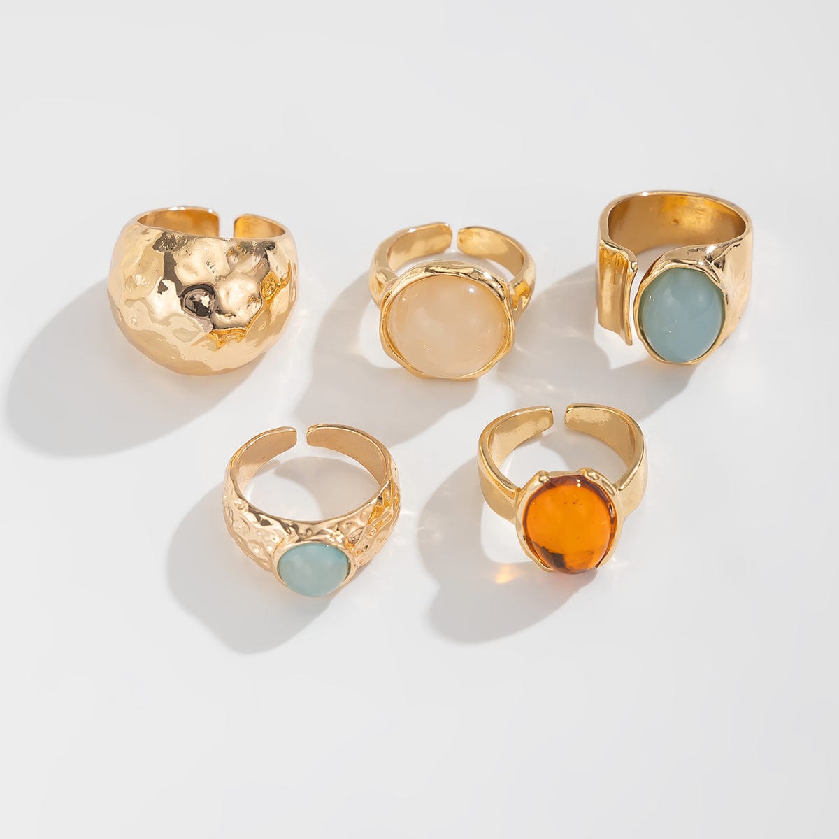 Vintage Chunky Crystal Inlaid Textured Open Ring Set - ArtGalleryZen