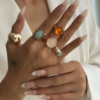Thumbnail for Vintage Chunky Crystal Inlaid Textured Open Ring Set - ArtGalleryZen