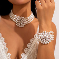 Thumbnail for Vintage Chunky Layered Pearl Beaded Necklace Bracelet - ArtGalleryZen