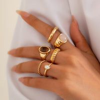 Thumbnail for Vintage Gold Plated Crystal Inlaid Twisted Ring Set - ArtGalleryZen
