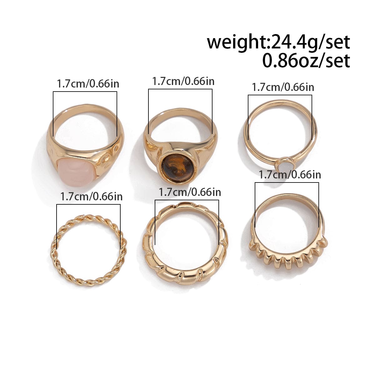 Vintage Gold Plated Crystal Inlaid Twisted Ring Set - ArtGalleryZen