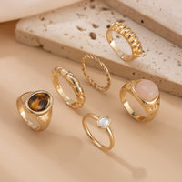 Thumbnail for Vintage Gold Plated Crystal Inlaid Twisted Ring Set - ArtGalleryZen