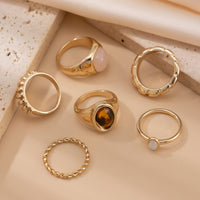 Thumbnail for Vintage Gold Plated Crystal Inlaid Twisted Ring Set - ArtGalleryZen