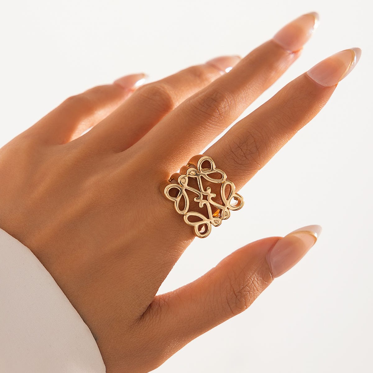 Vintage Hollow Pattern Square Open Ring - ArtGalleryZen